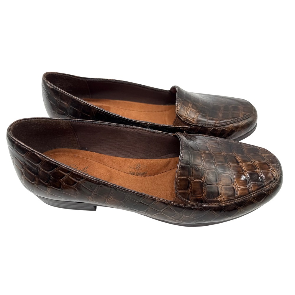 Soft Style Loafers Womens 8 Brown Excellent Croc Embossed Patent HSS1104-201